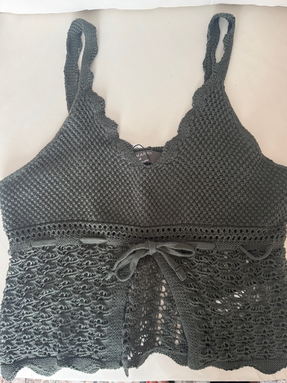 Primark Olive Green Crochet Tie-Front Tank
